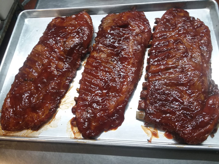 ribs grilled and with bbq sauce from shortys bbq in norris city illinois